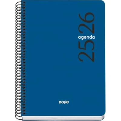 Imagen de Dohe Agenda Escolar 2025 2026 Semana Vista, Tamaño A5 (15x21 cm), Español e Inglés, Septiembre a Junio, Cierre de Espiral, Tapa Flexible ESENCIAL Azul