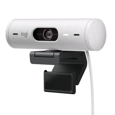 Imagen de Webcam Logitech Brio 500, Full HD 1080p, Enfoque automático, Micrófonos con reducción de ruido, Obturador privacidad, USB C, Blanco