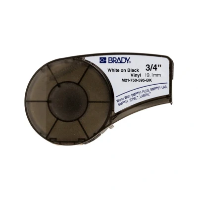 Imagen de Brady Cinta de vinilo para impresoras Etiquetas M211 y M210 adhesivas cables nombres Blanco sobre negro (19.05mm x 6.40m) M21 750 595 BK