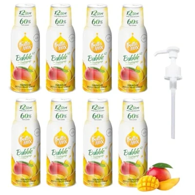 Imagen de 8 paquetes FruttaMax Concentrado de jarabe frutas Menos azúcar con un 60% contenido fruta adecuado para máquina refrescos (8 x 500 ml) Mango)