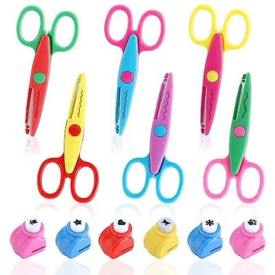 Imagen de Tijeras Niños, 6 Piezas de Manualidades con Perforadora Papel Formas, Seguridad para Set Preescolar Bricolaje álbumes Recortes a partir 3 Niños