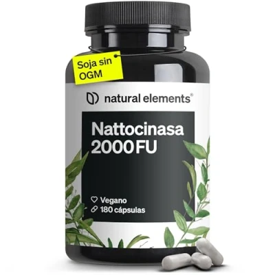 Imagen de Nattocinasa 180 cápsulas de alta dosis por 100mg (20.000 FU/g) Natto soja sin OGM vegano, aditivos innecesarios producido y probado en laboratorio Alemania