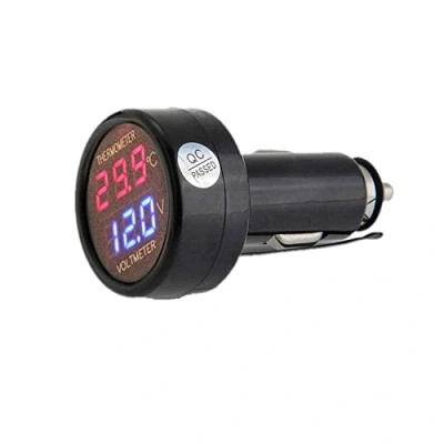 Imagen de JZK 2 en 1 voltímetro termómetro digital batería voltaje temperatura medidor monitor indicador con doble pantalla LED para moto coche auto camioneta, DC 12V 24V