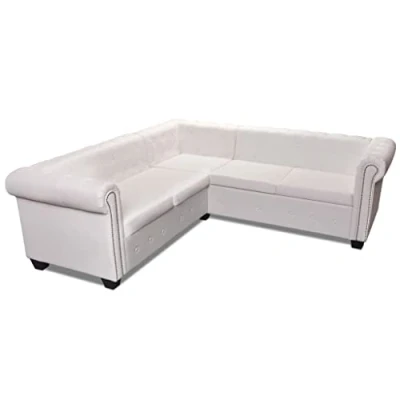 Imagen de vidaXL Sofá Chesterfield 5 Plazas Cuero Artificial Blanco Sillón Asiento Silla