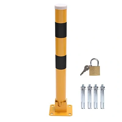 Imagen de TOPWAY Bolardo de Bloqueo Espacio para Estacionamiento Automóviles Bloqueable Plegable Poste Barrera Parking Coche, Amarilla y Negro, 60cm Altura (Económico)