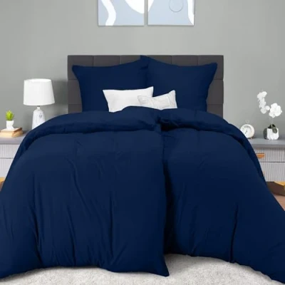 Imagen de Utopia Bedding Funda Nordica Cama 90 Microfibra y 2 Juego de Edredon 135x200 cm Almohada 80x80 (Azul Marino)