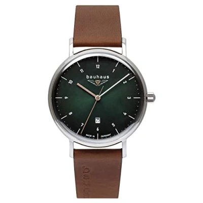 Imagen de Bauhaus Reloj de Cuarzo para Hombre con Fecha Correa Cuero 2140, Verde, Standard Größe, Pulsera