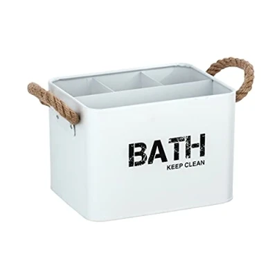 Imagen de WENKO Caja de baño Gara con 4 compartimentos Blanco Asas aspecto cordón