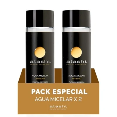 Imagen de atashi Antiedad Agua Micelar Purifica, Refresca y Tonifica Piel Sensible Desmaquilla Rostro, Ojos Labios Micelas de Origen 100% Natural Extractos BIO Limón con Vitamina C 250ml (x2)