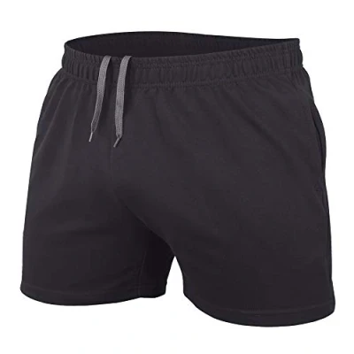Imagen de Muscle Alive Hombres Culturismo Gimnasio Rutina de Ejercicio Pantalones Cortos Terry Algodón 5 Man Negro L