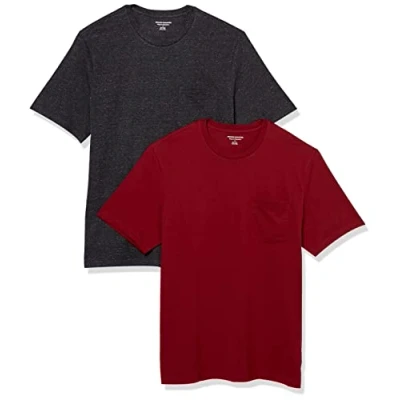Imagen de Amazon Essentials Camiseta de Manga Corta con Bolsillo, Cuello Redondo y Corte Recto Hombre, Pack 2, Burdeos/Carbón Mezcla, XXL
