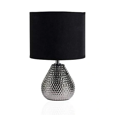 Imagen de Pauleen Sip of silver 48018 sobremesa máx. 20W E14 Lámpara para mesita de noche plateado y negro cerámica/tela sin bombilla, Table lamp