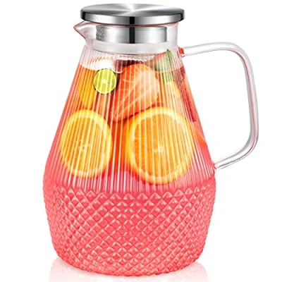 Imagen de Jarra, Jarra Agua Cristal, veecom 2,4 Litros Agua, Cristal con Tapa, Nevera, de Cepillo, Vidrio para Té Helado, Leche, Jugo