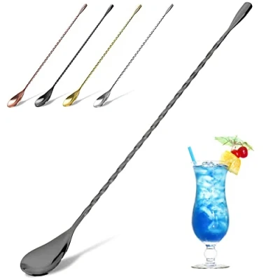 Imagen de YFWOOD Cuchara de Mezcla cóctel Acero Inoxidable, cucharas Mango Largo, agitador Torcido Largo para cantinero, diseño Espiral y Atractivo Mezclar