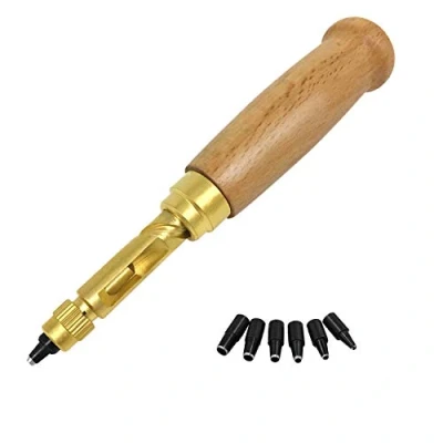 Imagen de Supkeyer perforadora de agujeros tornillo ajustable, herramienta cuero para encuadernación, papel, manualidades, 6 tamaños puntas 1,5 mm, 2 2,5 3