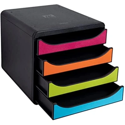 Imagen de Exacompta 310498D Módulo individual para documentos A4 + con 4 cajones, ultra rígido y stop de seguridad 347x278x267 mm BIG BOX Negro/multicolor (opaco)