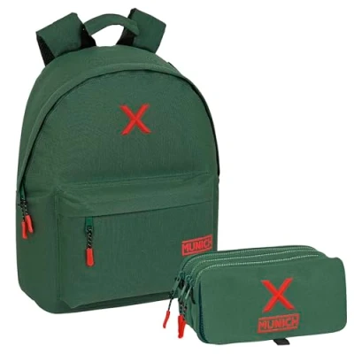 Imagen de Safta Pack Mochila para portatil 14,1&quot; Munich Basicos Verde + Portatodo Triple Big Completo y