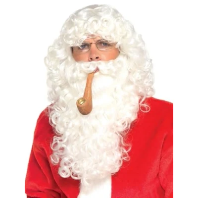Imagen de Smiffys Kit de disfraz Papá Noel, Blanco, con peluca, barba, gafas y pipa, Deluxe