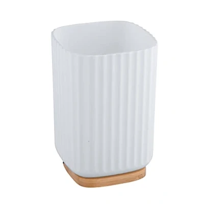Imagen de WENKO Vaso para el cepillo de dientes Rotello, portacepillos plástico py base bambú, guardar utensilios, estructura acanalada fácil sujeción, Ø 8,6 x 11,1 cm, blanco/natural