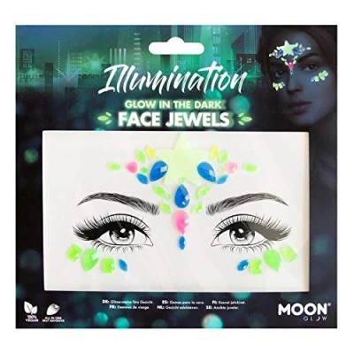 Imagen de Moon Glow Joyas para la cara que brillan en oscuridad: gemas el cuerpo y del festival, pegatinas con purpurina ojos maquillaje de cristal (iluminación) Neon