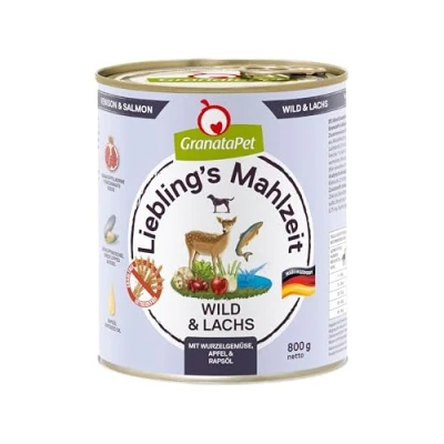 Imagen de GranataPet Liebling&#039;s Mahlzeit Wild &amp; Salmon, Comida húmeda para Perros, Perros sin Cereales y azúcares, pienso Completo, 6 x 800 g