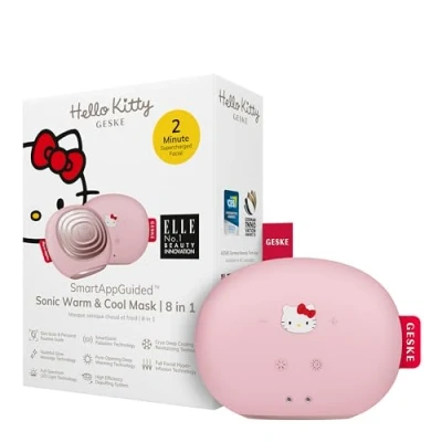 Imagen de GESKE x Hello Kitty SmartAppGuided™ Sonic Warm &amp; Cool Mask 8 en 1 Máscara facial LED de belleza Terapia luz roja calor Enfriamiento Mayor absorción del cuidado masajeador
