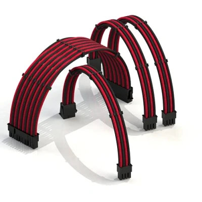 Imagen de LINKUP AVA 30cm Cable con Manguito Prolongación de para Fuente Alimentación Kit Alineadores┃1x 24P (20+4) MB┃1x 8P (4+4) CPU┃2X (6+2) GPU┃300mm Rojo Negro