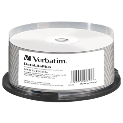 Imagen de Verbatim Bd r 25gb 6x Wide White Thermal Printable 25 Pack Spindle No Id Brand