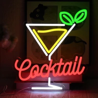 Imagen de UExnkj Y Cocktail Letreros de Neón Bar Neon Sign Adecuado para bares,fiestas,habitaciones,lámparas pared decoración paredes tiendas barbacoa alimentada por USB con botón regulable