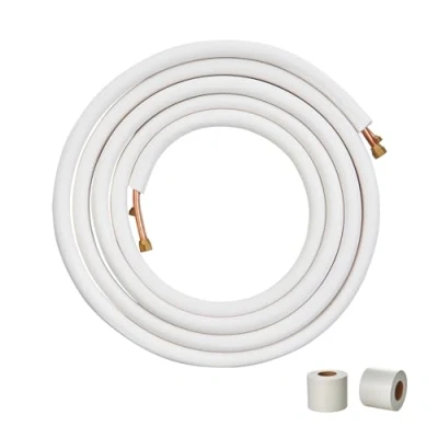 Imagen de VEVOR Juego de mini líneas divididas 25 pies, tubos cobre diámetro exterior 1/4&quot; y 3/8&quot; aislamiento triple capa, para aire acondicionado dividido, equipos HVAC con embalaje tiras