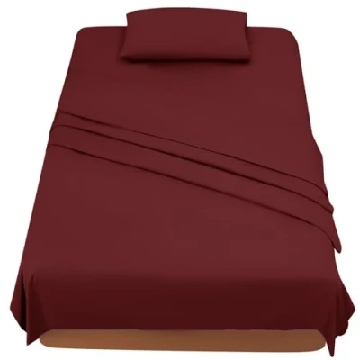 Imagen de FARFALLAROSSA Sabanas Cama 120 Juego Sábanas 3 Piezas Bajera Ajustable Encimera 1 Funda de Almohada 50x80 (Cama 120x190/200 cm, Burdeos)