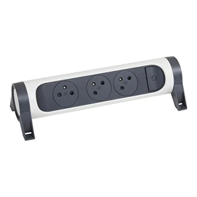 Imagen de LEGRAND Regleta giratoria con Interruptor de indicador LED, 3 Tomas Superficie Tierra, sin Cable, Enchufe, Color Blanco y Gris Oscuro