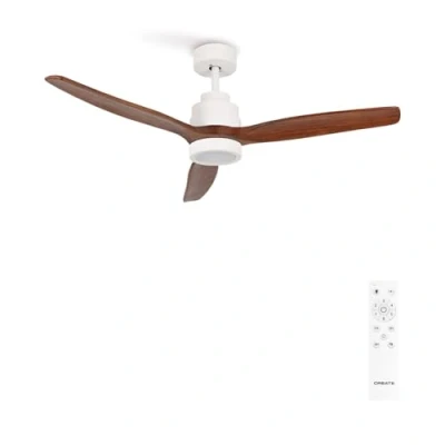 Imagen de CREATE / WINDSTYLANCE DC/Ventilador de techo con luz blanco aspas madera oscura mando 40W, Silencioso, Ø132 cm, 6 velocidades, temporizador, verano invierno, doble altura, motor DC