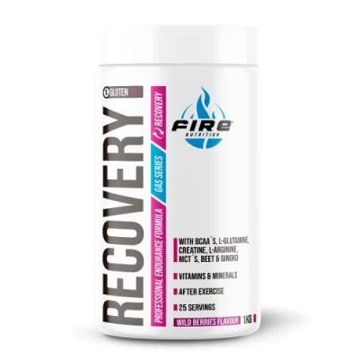 Imagen de Fire Nutrition Gas Series Recovery 1 KG Frutas del Bosque Recuperador Muscular con Proteina Whey, Carbohidratos, Bcaa&#039;s, Glutamina, Creatina, Vitaminas y Minerales, Sin Gluten