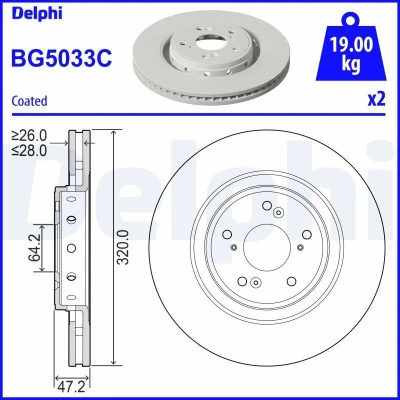 Imagen de DELPHI BG5033C Disco de freno 320 28 5 ventilado revestido sin procesar cojinete rueda, anillo sensor ABS HONDA: CR V