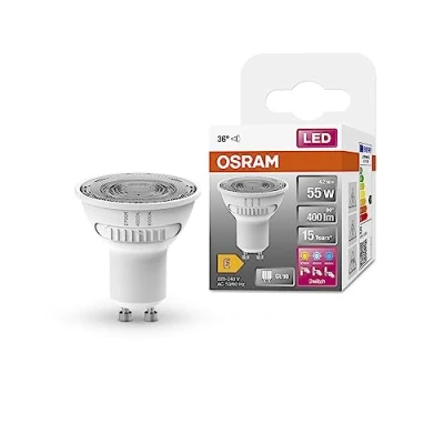 Imagen de OSRAM LED SPOT PAR16 55 con tres colores de luz, GU10, 4.2W, 400lm, 2700K 6500K, blanco cálido, frío y luz diurna, cambios temperatura color, optimo consumo energía, larga vida