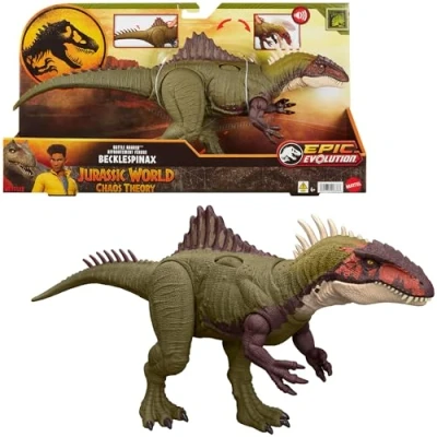 Imagen de Mattel Jurassic World: Teoría del Dinocaos Netflix Becklespinax Batalla de rugidos, Figura acción dinosaurio juguete con sonidos, serie Epic Evolution, +4 años, HXF52