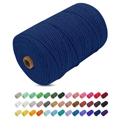 Imagen de Uiopa Hilo Macrame 3mm x 200m, Cuerda Gruesa de Algodon Natural, Cordel Colores Algodón para Manualidades, Pared, Cortinas, Colgar Plantas, Fotos (Azul oscuro)