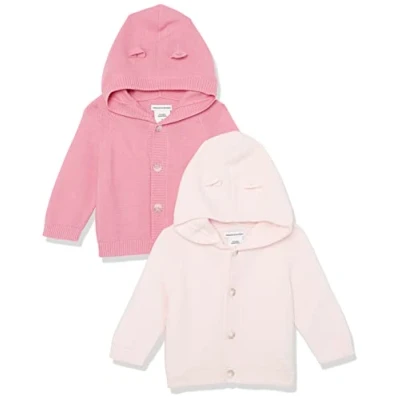 Imagen de Amazon Essentials Jersey con Capucha Unisex Bebés, Pack de 2, Rosa Claro/Rosa Magenta Viejo, 12 Meses
