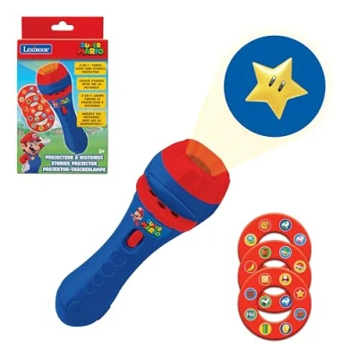 Imagen de Lexibook Super Brothers Mario Nintendo Linterna de Bolsillo con proyector 3 Discos and 24 imágenes, Juego para Niños, Azul/Rojo, Color, Blanco