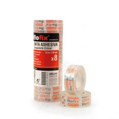 Imagen de FLOFIX 8 Rollos de Cinta adhesiva TRANSPARENTE CRISTAL 33 m. x 18 mm Corta Fácil