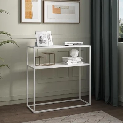 Imagen de [en.casa] Mueble Recibidor Consola Mesa de Entrada con Estante Adicional Decorativo Resistente a los Arañazos Metal 80 x 30 cm Blanco