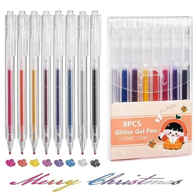 Imagen de Bolígrafos de Tinta Gel con Purpurina,8 Colores Colores,Bolígrafos Retráctiles,Bolígrafos Secado Rápido 1.0 MM para Colorear Garabatos,Dibujo