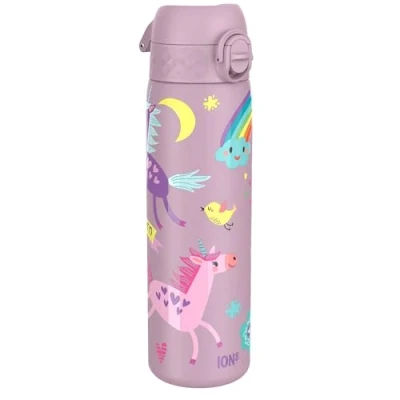 Imagen de Ion8 Botella de Agua Acero Inoxidable, 600ml, a Prueba Fugas, Fácil Abrir, Aptas para Lavavajillas, Cerradura Segura, Asa Transporte, Limpiar, Diseño en Relieve, Unicornios