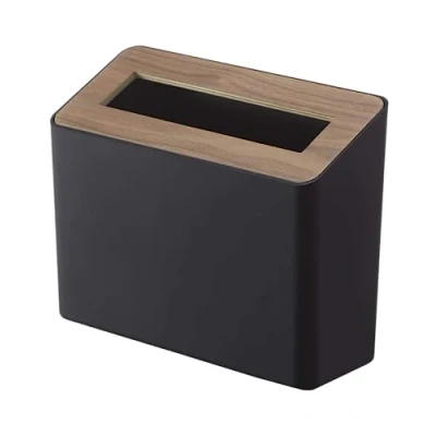 Imagen de YAMAZAKI 5230 RIN Papelera de mesa, negro, Resina ABS/Madera, minimalista, 22 x 9 15.5 cm