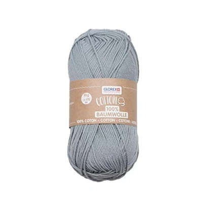 Imagen de Glorex 5 1004 16 Algodón 100%, uso versátil para tejer, hacer ganchillo y manualidades, suave lavable, 50 g, aprox. 170 m, gris