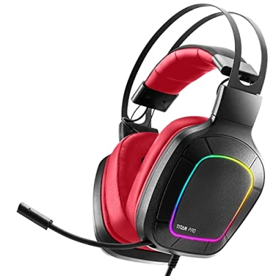 Imagen de NITHO Titan Pro Auriculares Gaming con Sonido Envolvente 7.1 para PC/PS4/PS5, Micrófono Cardioide y Luz Multiefecto RGB, Controlador de 50 mm Diadema Ligera Rojo