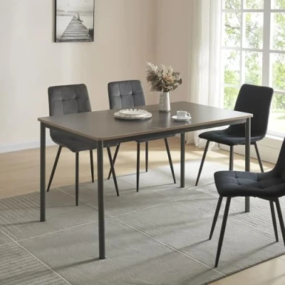 Imagen de [en.casa] Mesa de Comedor Diseño Industrial Cocina Rectangular 6 Personas Patas Negras Acero Tablero MDF 140 x 80 75 cm Gris y Efecto Roble