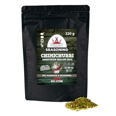 Imagen de Poppamies Chimichurri BBQ Rub, adobo seco y condimento para barbacoa, perfecto pescado, verduras, pollo, cerdo, carne de res, ideal la parrilla, horno, caldera sartén, paquete