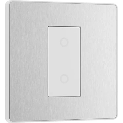 Imagen de BG Electrical PCDBSTDS1W Interruptor de atenuación luz secundario/esclavo un solo toque, 2 vías, placa frontal sin tornillos, Evolve, acero cepillado,